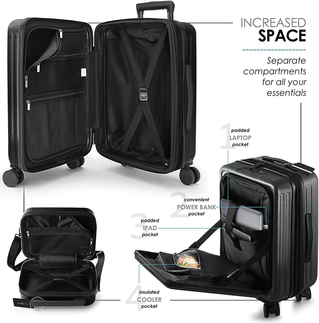 TRAVELARIM Hard Shell Luggage Sets with Spinner Wheels 4 Piece, Expandable Large Suitcases with TSA Lock, Travel Large Suitcase Set, Jet Black Luggage Set