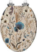 Elongated Toilet Seat Elegant Floral Blue White Golden Accents Butterflies Resin Toilet Seat Quietly Close Quick Release Hinges with Cover Bumpers Decorative Easy to Install Clean