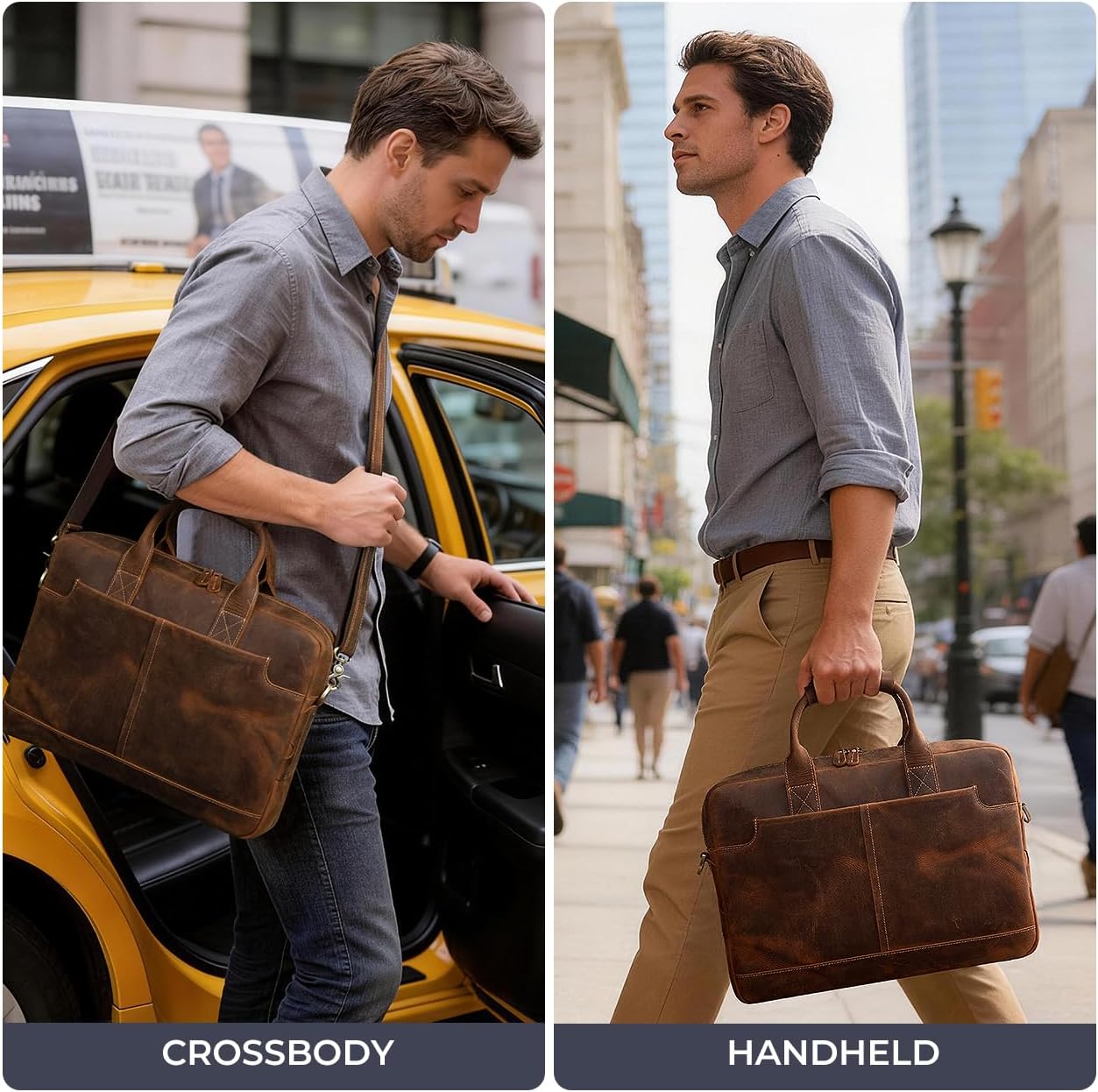 Augus Vintage Leather Briefcase for Men 15.6 Inch Laptop Computer Bag Retro Messenger Crossbody Shoulder Bag | Vintage Leather