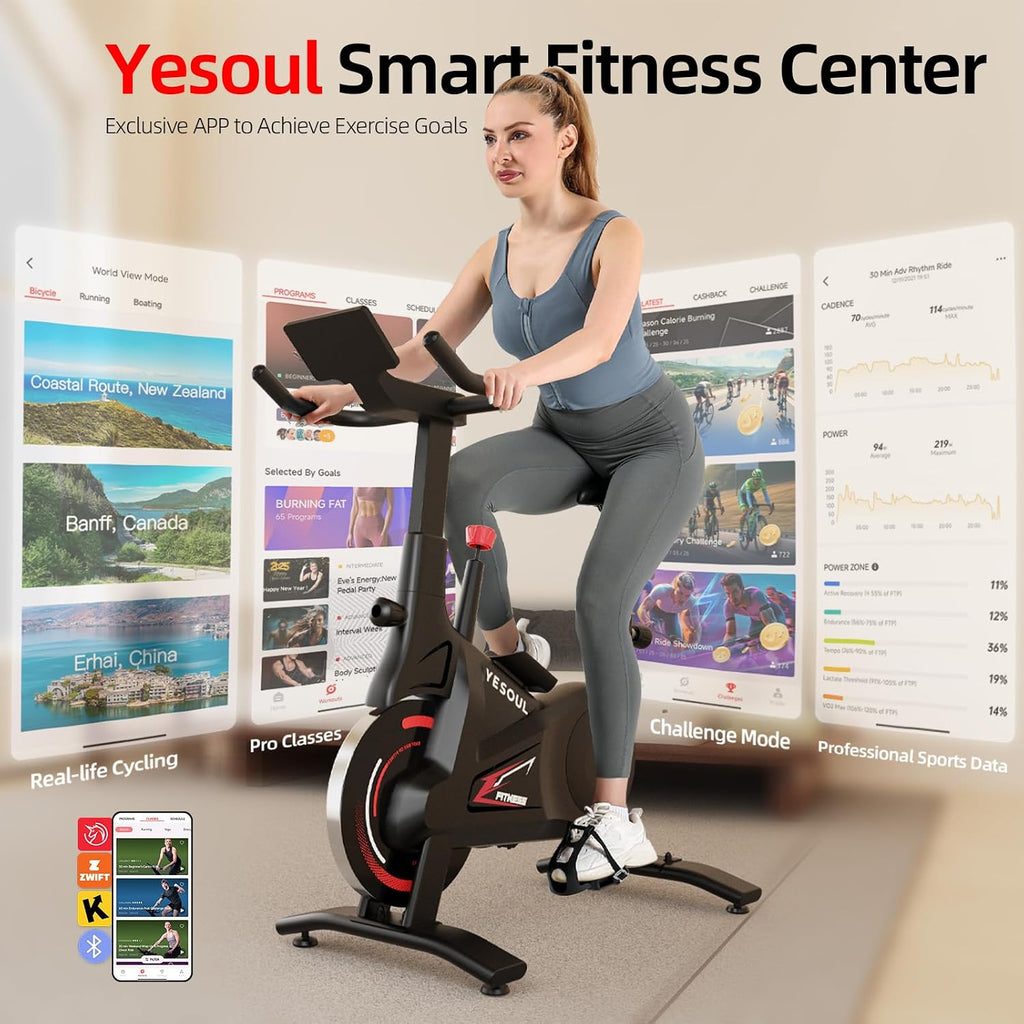 Yesoul Black Exercise Bike for Home, Low Noise Indoor Cycling Bike for Home Gym Electric Stationary Bike with Tablet Mount & Comfortable Seat Cushion for Women Apartment Workout Bike for Fitness