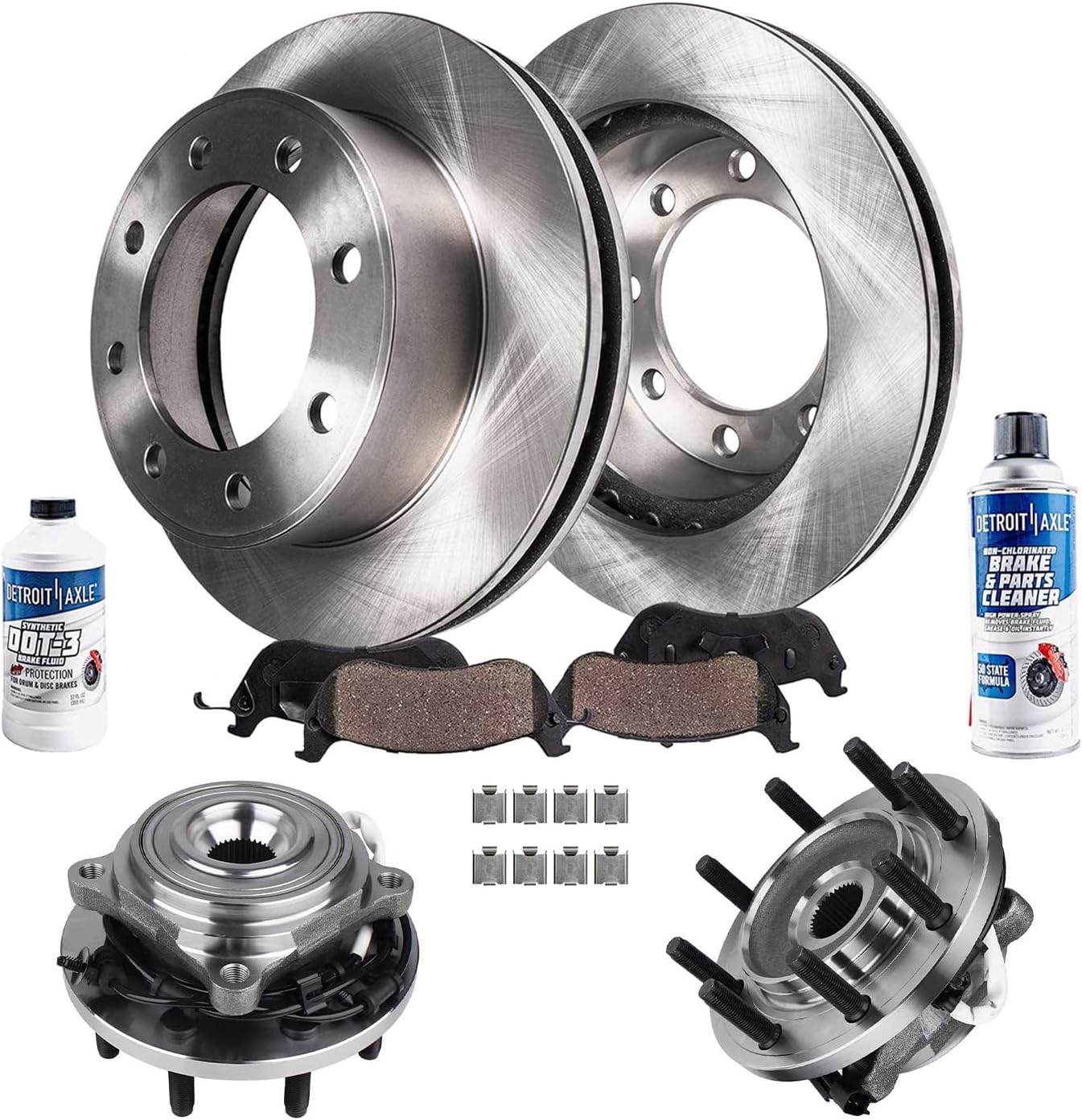Detroit Axle - Front Wheel Bearing Hubs Brake Kit for 2014-2018 Ram 2500, 2013-2018 Ram 3500, Wheel Bearing Hubs Assembly Disc Brake Rotors Ceramic Brakes Pads 2015 2016 2017 Replacement