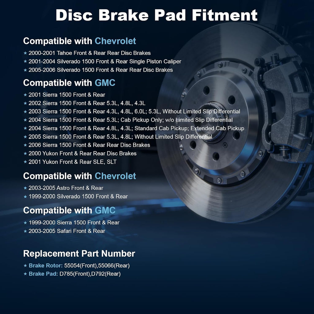 Front & Rear Drilled and Slotted Disc Brake Rotors & Ceramic Brake Pads Kit Fit for Chevy 03-05 Astro, 99-06 Silverado 1500, 00-01 Tahoe; for GMC 03-05 Safari, 99-06 Sierra 1500, 00-01 Yukon