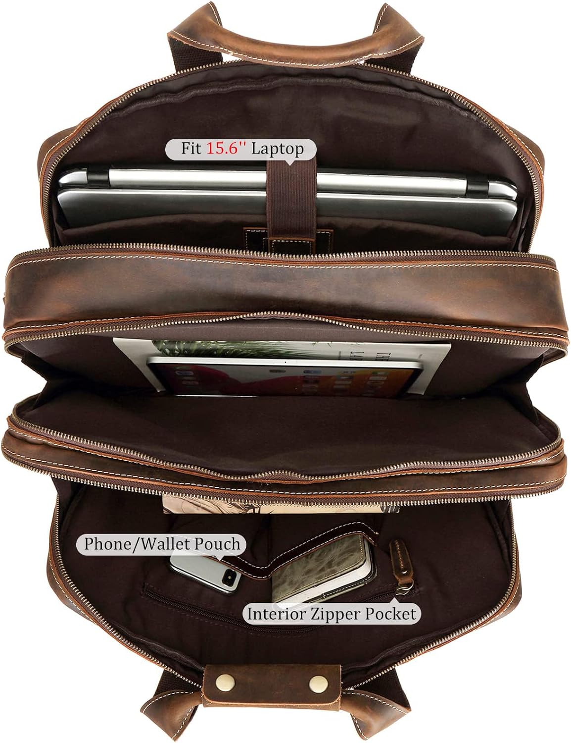 Polare Full Grain Cowhide Leather 17'' Laptop Large Briefcase for Men Business Messenger Bag Work Bag