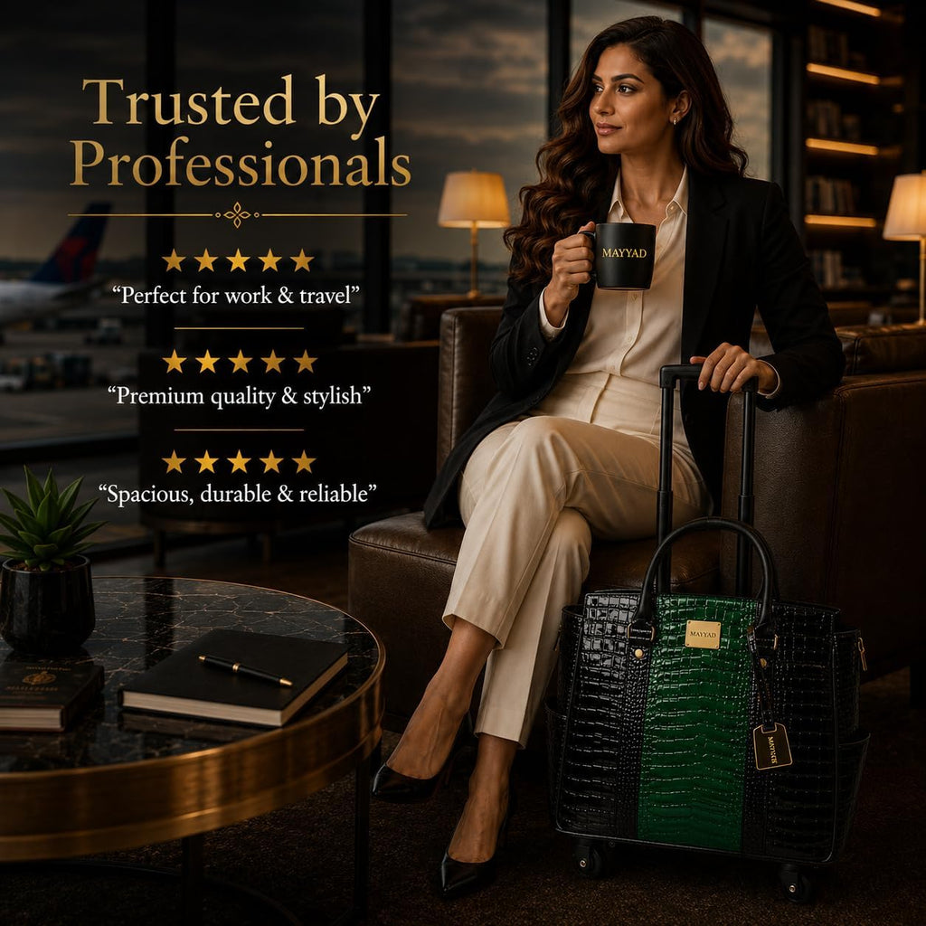 Rolling Laptop Bag for Women with Wheels & Handle Luxury Pure Leather Embossed Work Bag with Laptop Sleeve Travel Briefcase