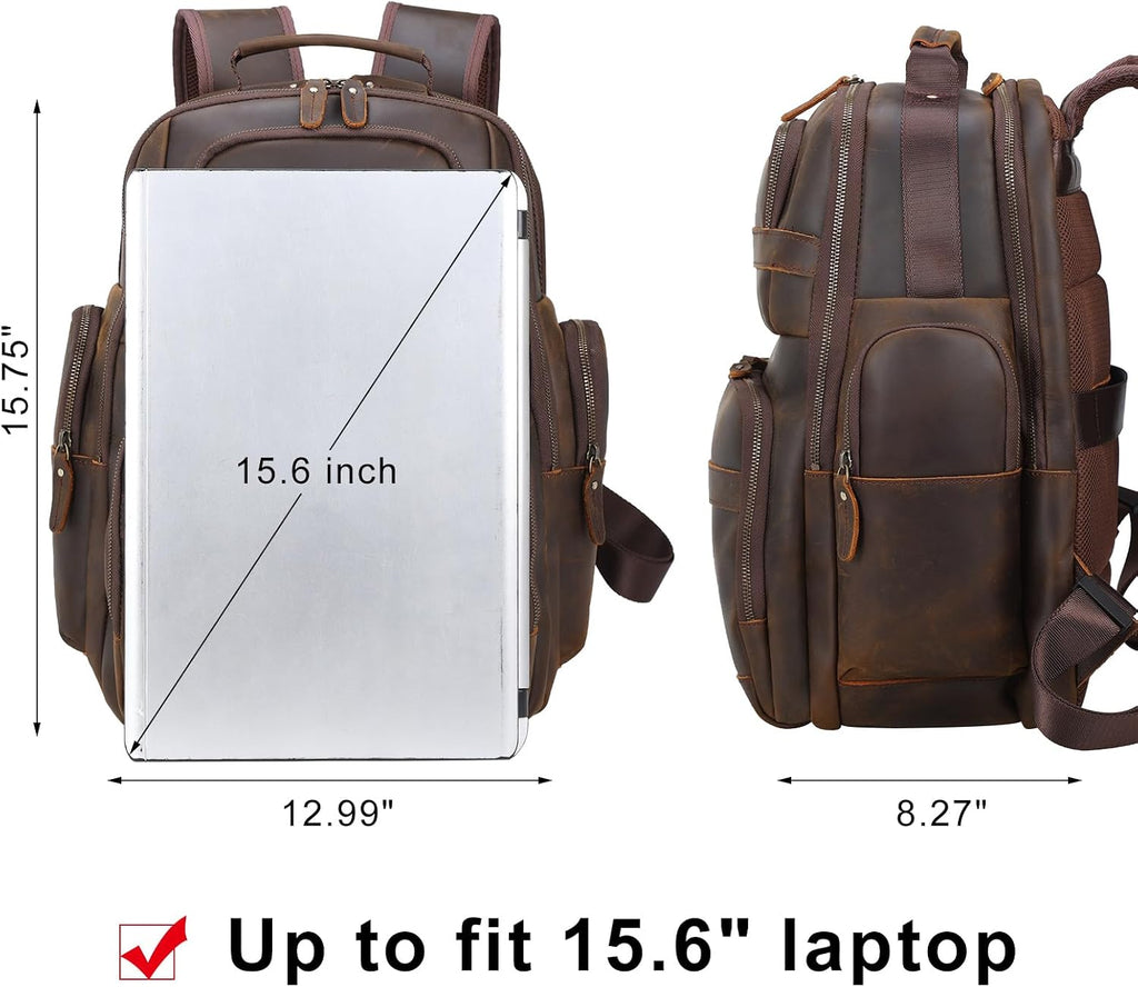 TIDING Men's Vintage Leather Backpack 15.6' Laptop Bag Large Capacity Business Travel Hiking Shoulder Daypacks