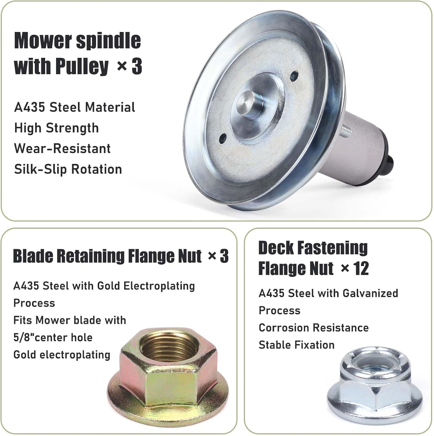 3 Pack 51528000 51537200 Lawn Mower Deck Spindle Assembly with Spindle Nut Compatible with Ariens Ikon-X/XD/XL 52 & Edge 52 & Gravely ZTX/ZT XL 52 Zero-Turn Mower Model 915xxx