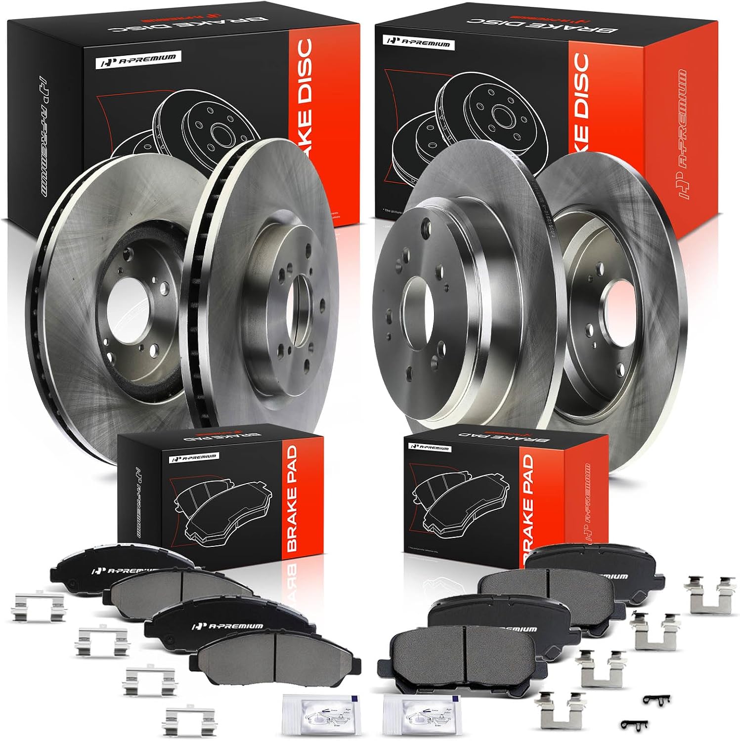 A-Premium Front Vented & Rear Solid Disc Brake Rotors + Ceramic Pads Kit Compatible with Honda and Acura Models - Pilot 2009-2015, MDX 2007-2013, ZDX 2010-2013, 12-PC Set