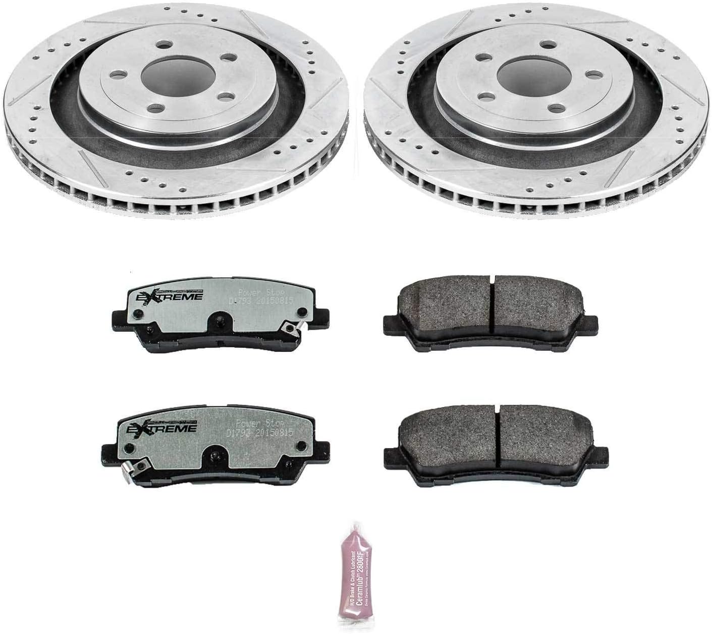 PowerStop Rear Brake Kit for Ford Mustang 2015-23 - Carbon-Fiber Ceramic Z26 Brake Pads + Drilled & Slotted Rotors Upgrade, K6812-26