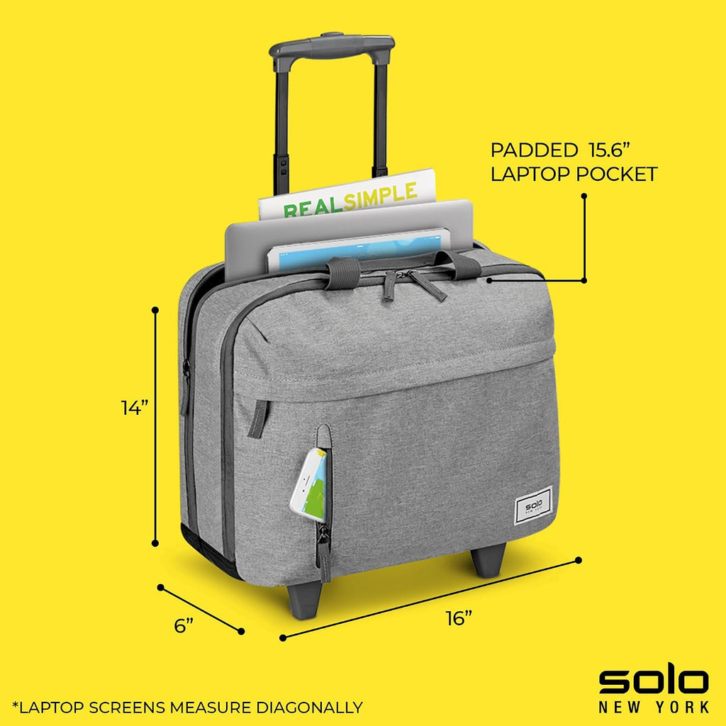 Solo New York Underseat Rolling Catalog Case - Roller Laptop Bag with Wheels, Wheeled Briefcase for Women & Men, Carry On Size for Travel, Fits 15.6' Computer - Re:Start, Gray