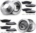 Front & Rear Drilled and Slotted Disc Brake Rotors & Ceramic Brake Pads Kit Fit for Dodge 2006-2008 Ram 1500 Mega Cab Model, 8 Lug, 2003-2008 Ram 2500; for 2003-2008 Ram 3500#53012 53011