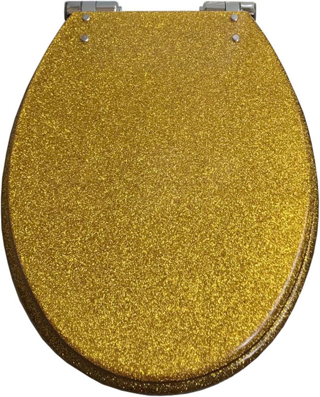 Resin Toilet Seat, Glitter Toilet Seat Slow Close Bathroom Toilet Lid, Thicken Toilet Seat Cover, with Top Fixing Hinge, Quick Release, Easy Installation and Clea,Silver，Gold