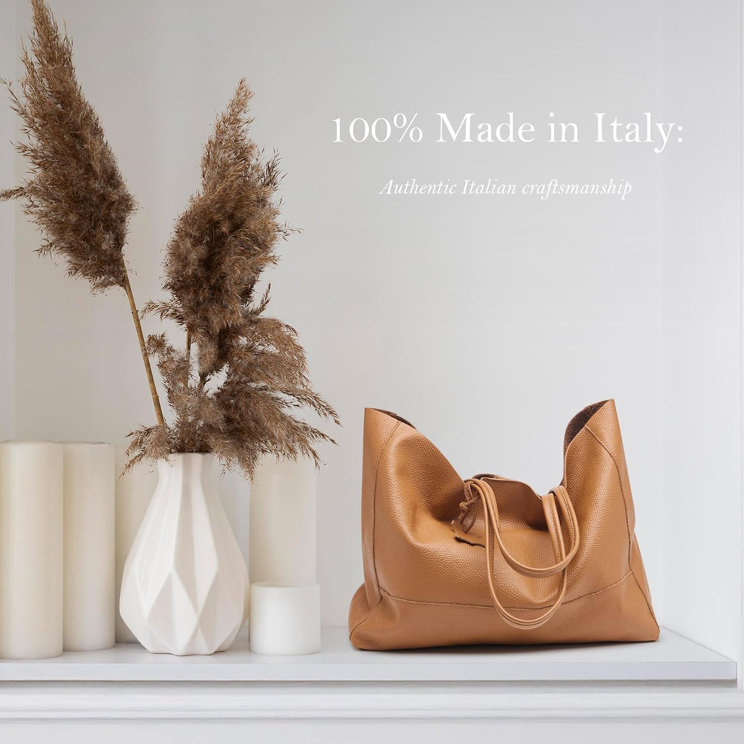 Italian Leather Tote Bag for Women - Large Shoulder Shopper, Fits 16' Laptop, Keychain Holder, Made in Italy