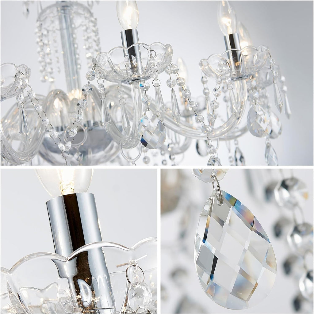 WUZUPS 10-Light Crystal Candle Chandelier Pendant Ceiling Light Modern Lighting Fixture for Bedroom Hallway Bar Kitchen Bathroom, H 26.7' W 33.9', E12 Base, Chrome