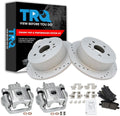 TRQ Performance Rear Brake Pad and Rotor Set Ceramic Drilled Slotted Solid Rotors Calipers Compatible with 2004-2006 Lexus RX330 2006-2009 RX350 2006-2008 RX400h 2006-2007 Toyota Highlander