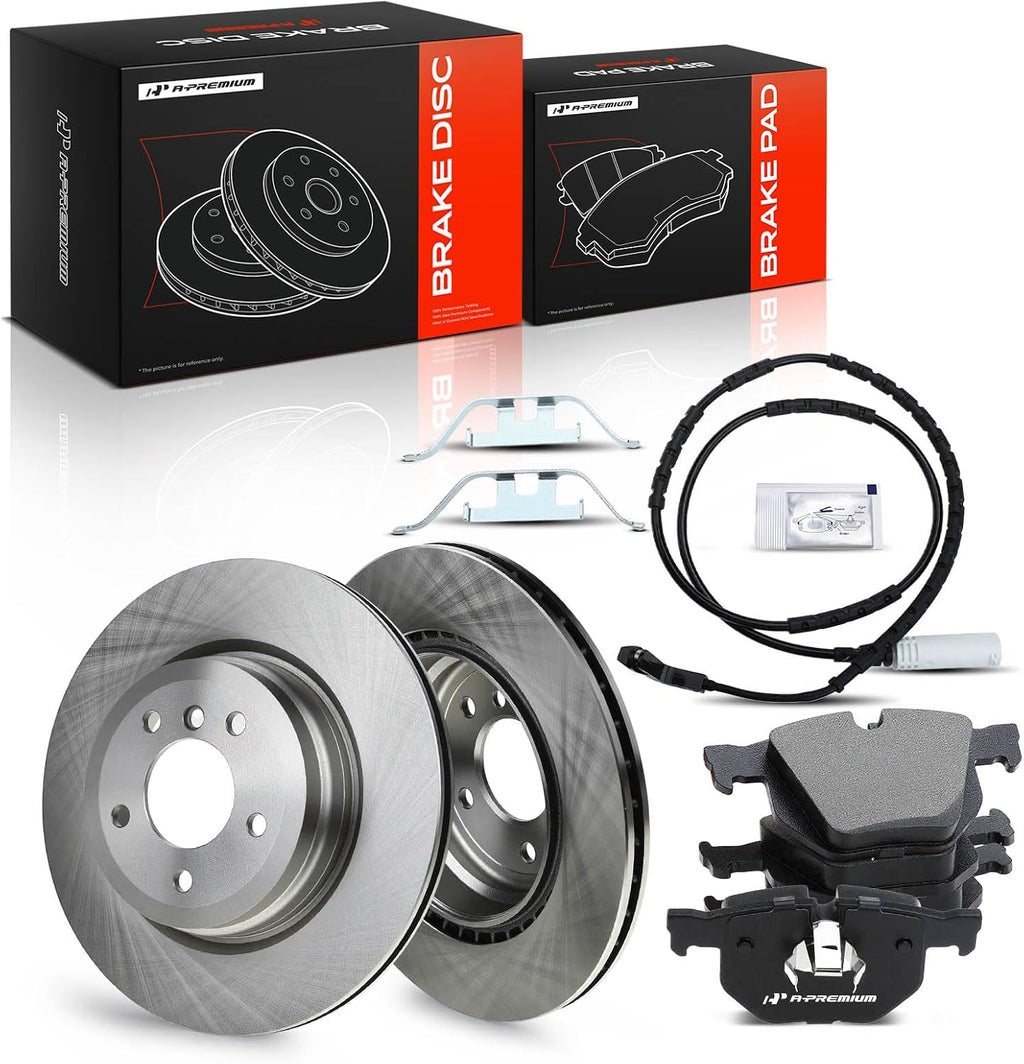 A-Premium 13.23 inch(336 mm) Rear Vented Disc Brake Rotors + Ceramic Pads Kit Compatible with Select BMW Models - E90 330i/330xi/335d/335i/335xi, E90/ F30 335i xDrive/335is, E84 X1, 6-PC Set