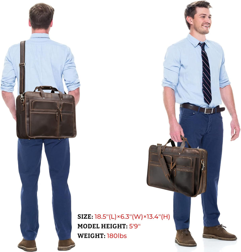 Polare 18.5' Full Grain Leather Laptop Briefcase Messenger Bag Tote For Men Large Fits 17.3' Laptop