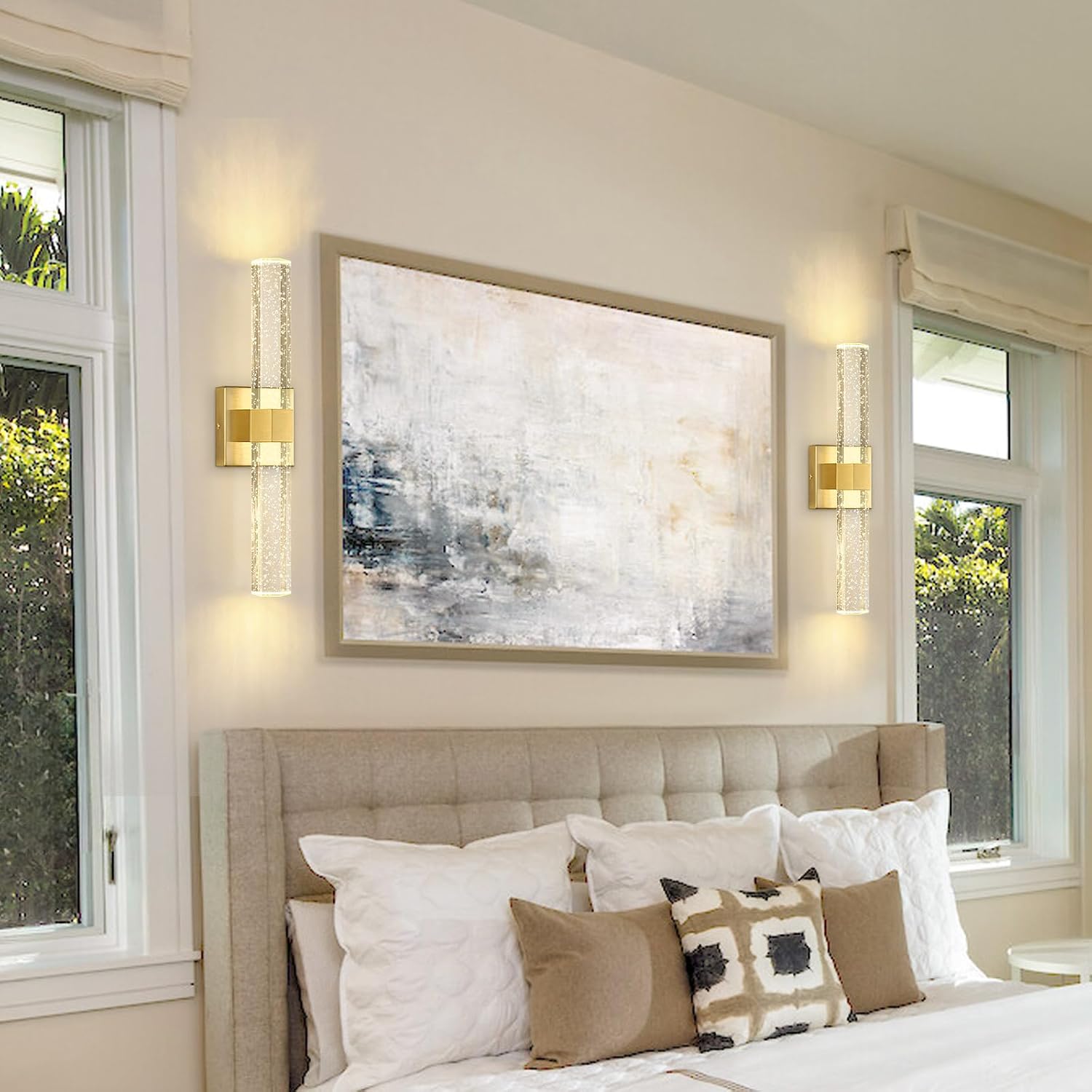 Set of 2 Gold LED Wall Sconce Lights Warm Light Modern Crystal Wall Lights Vanity Lighting Fixtures Sconces for Bathroom Living Room Bedroom Dining Room Hallway