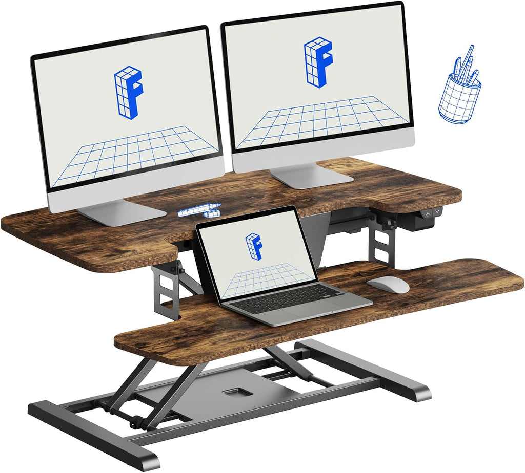 FLEXISPOT 35' Electric Standing Desk Converter, Height Adjustable Motorized Desk Riser for Computer Monitors & Laptop Workstation, Rustic Color