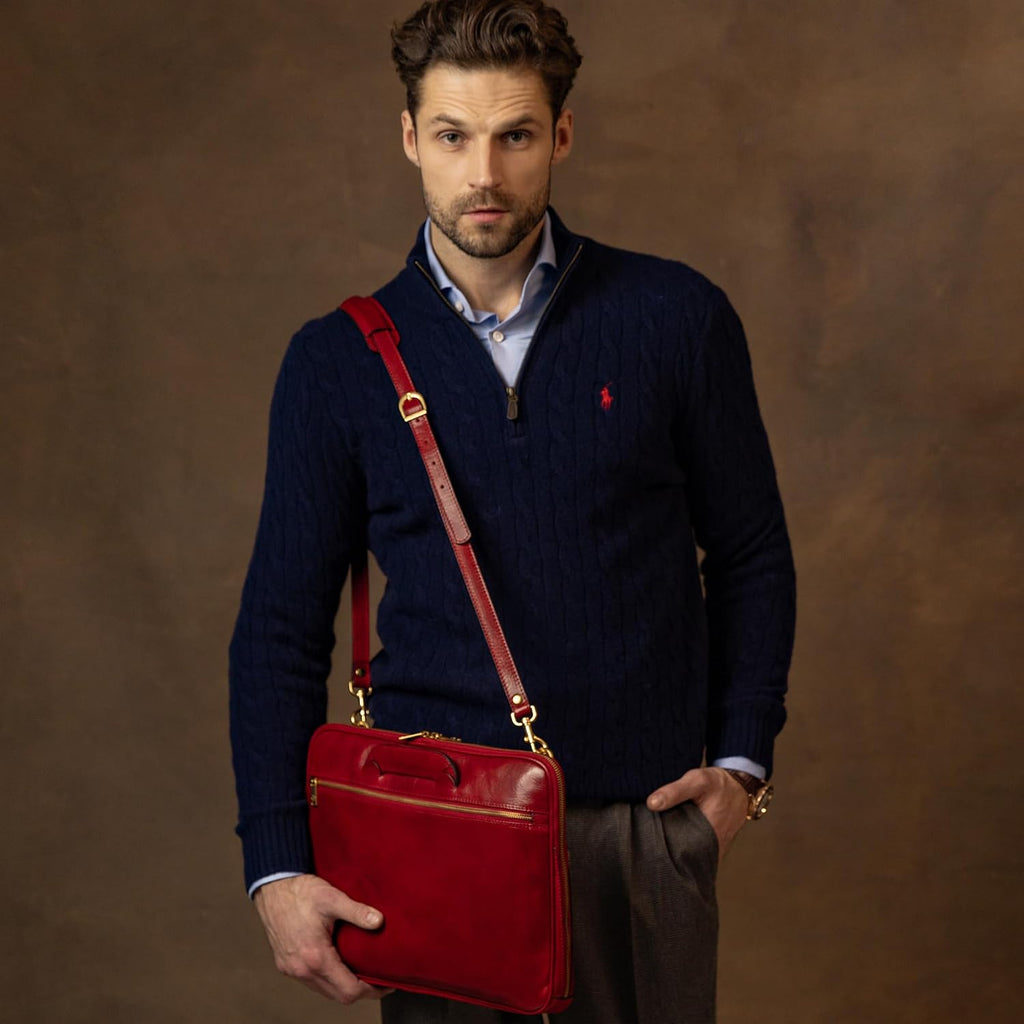 Time Resistance Slim Leather Briefcase - Italian Handmade Leather Computer Bag - Briefcase for Men and Women - Laptop Bag