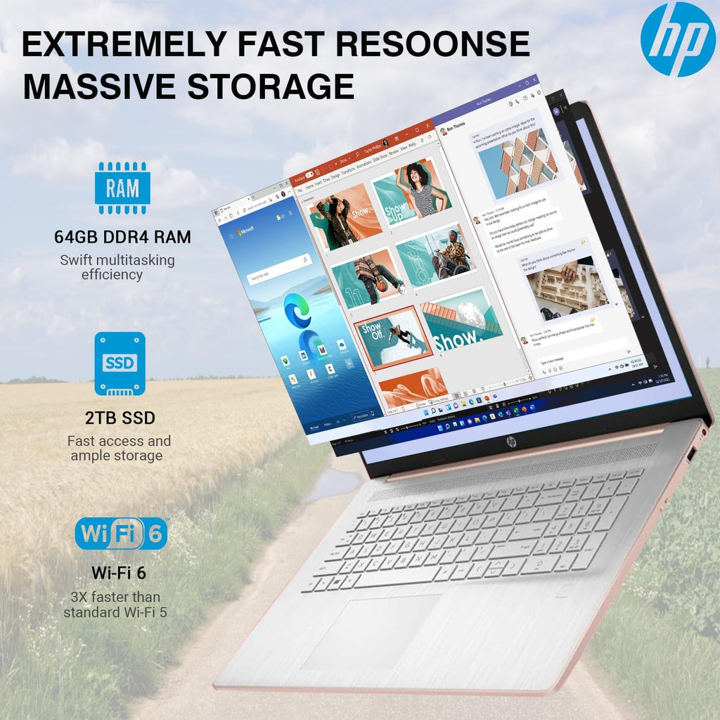 HP 17 Touchscreen Laptop PC, 17.3 Inch HD+ Touch Screen Business Laptop Computer, Intel 10-Core i7, Windows 11 Pro, 10-Key Backlit Keyboard |Fingerprint | Rose Gold | 64GB RAM 2TB SSD
