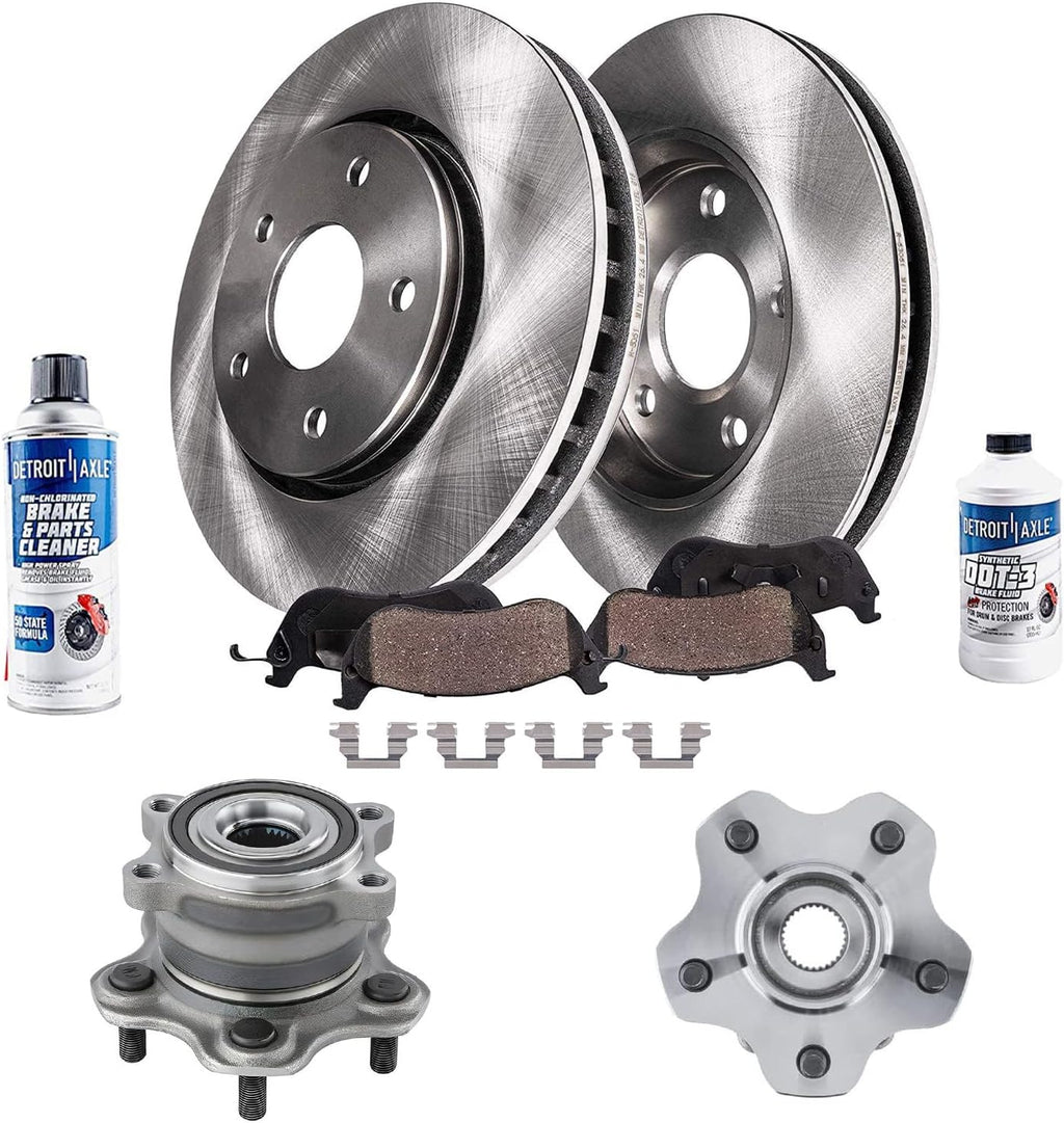 Detroit Axle - AWD Rear Disc Brake Rotors Ceramic Pads + Wheel Bearing Hubs Replacement for Infiniti JX35 QX60 Nissan Pathfinder Murano