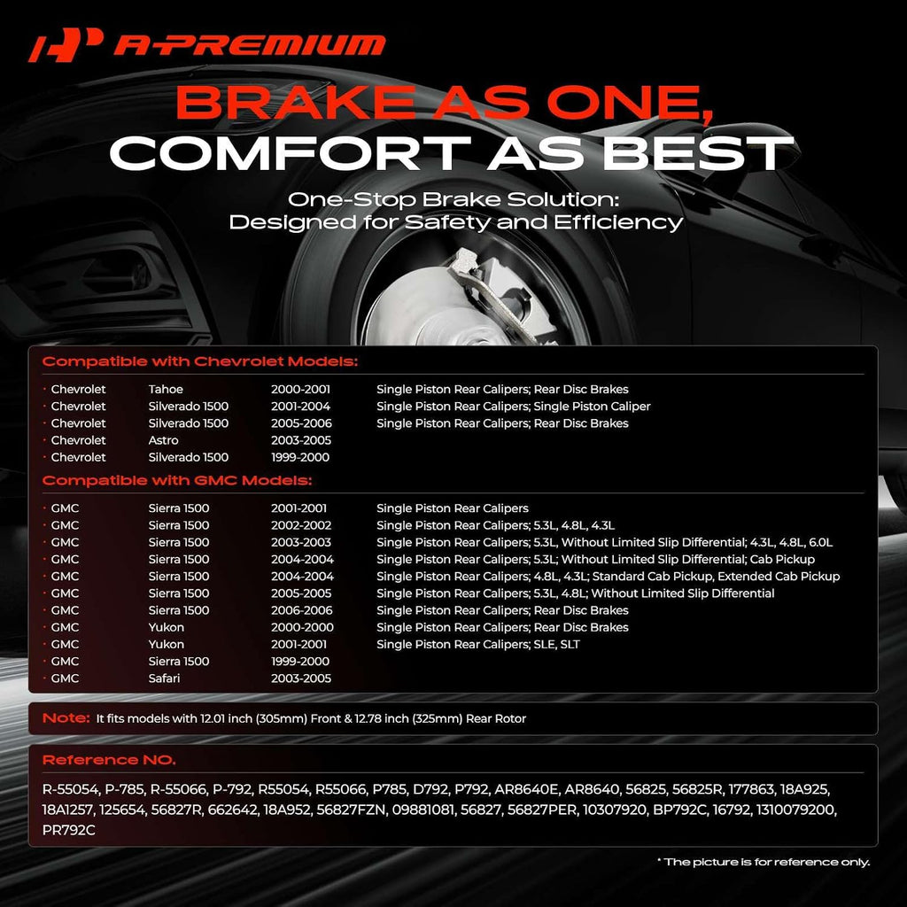 A-Premium Front and Rear Vented Disc Brake Rotors + Ceramic Pads Kit Compatible with Select Chevy and GMC Models - Tahoe 2000-2001, Silverado 1500 1999-2006, Sierra 1500, Yukon, Astro, SAFARI, 12-PC