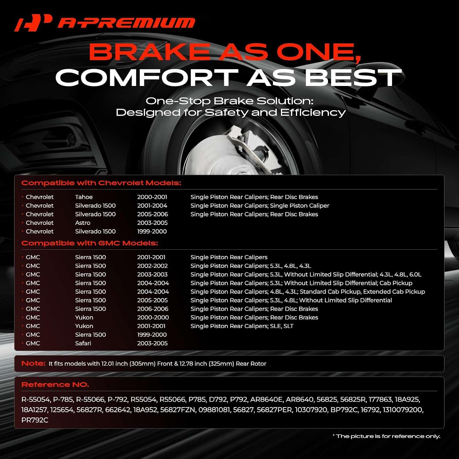 A-Premium Front and Rear Vented Disc Brake Rotors + Ceramic Pads Kit Compatible with Select Chevy and GMC Models - Tahoe 2000-2001, Silverado 1500 1999-2006, Sierra 1500, Yukon, Astro, SAFARI, 12-PC