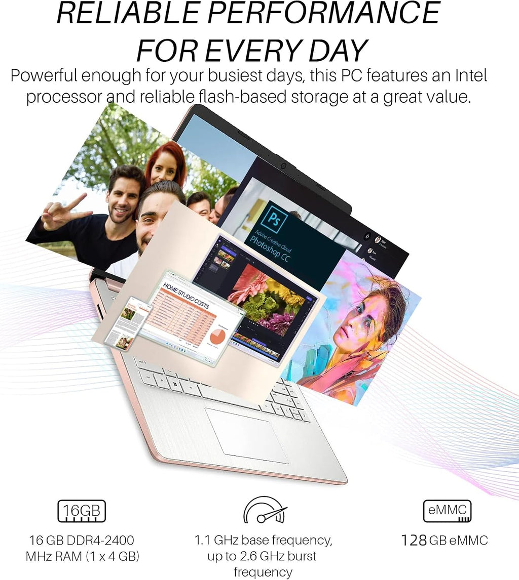 HP Stream 14' Laptop for Students & Business, Intel Quad-Core N4120, 16GB RAM, 128GB eMMC, Long Battery Life, UHD Graphics, Thin & Portable, HD Webcam, Windows 11 Pro