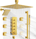 Dual Shower Heads Shower System: Aposhion Thermostatic Shower System - 16' & 6' Rainfall Shower Heads with Handheld Sprayer & 6 Body Massage Jets, Bathroom Shower Faucet Set with Valve, Brushed Gold