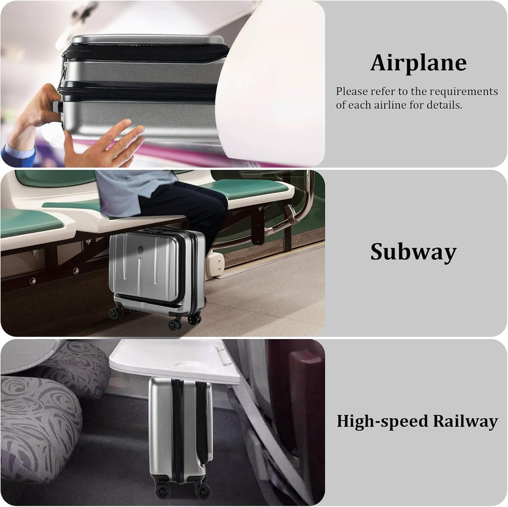 16 Inch Carry On Luggage with 2 Compartments for 14' & 15' Laptop, 16.14*8*17.12' Rolling Briefcase, Lightweight Hardshell ABS+PC Suitcase with Spinner Silent Wheels, for Business Trip, Dark Gray