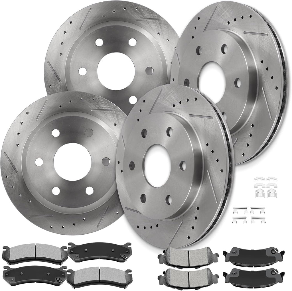 CCIYU D785 D792 55066 55054 Brake Kit Fit For Chevy For Astro 2003-2005,For Silverado 1500 1999-2006,For Suburban 1500/For Tahoe 2000-2002, Front Rear Disc Brake Rotor and Pad Set 12PCS