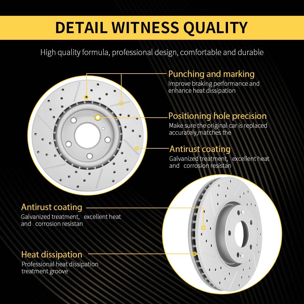 Front Drilled & Slotted Disc Brake Rotors and Ceramic Brake Pads kit for 1999-2006 Chevrolet Silverado 1500, GMC Sierra, 2000-2006 Tahoe, Suburban, Yukon, Express, Avalanche, Safari, Savana, Escalade