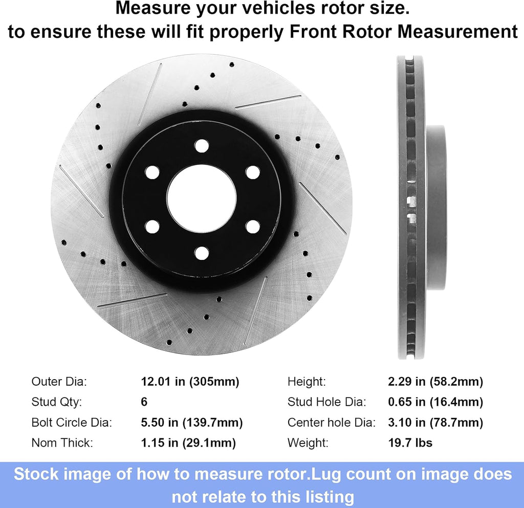 12.01' Front Disc Brake Rotors and Ceramic Brake Pads for 1999-2006 Chevy Silverado 1500, 2000-2006 Tahoe/Suburban 1500/Cadillac Escalade/GMC Sierra 1500, 2000-2006 Yukon XL/Yukon XL 1500