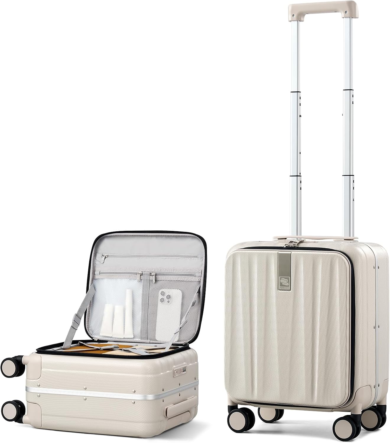 Hanke 16 Inch Underseat Carry On Luggage with Wheels,Small Hard Shell Suitcases for Weekender,Top Opening Lightweight Travel Luggage Suitcase for Womem Men,Ivory White.