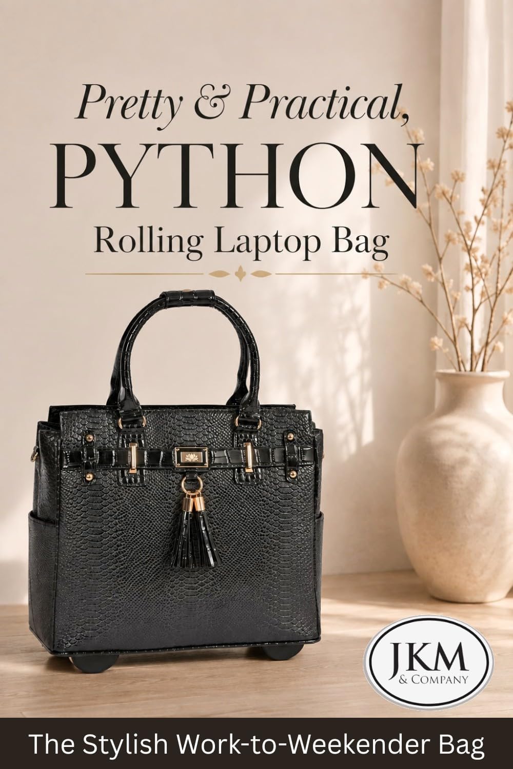 JKM & Company Rolling Laptop Bag for Women | Designer Wheeled Briefcase | Fits 13-17' Laptops | Office Travel Computer Case
