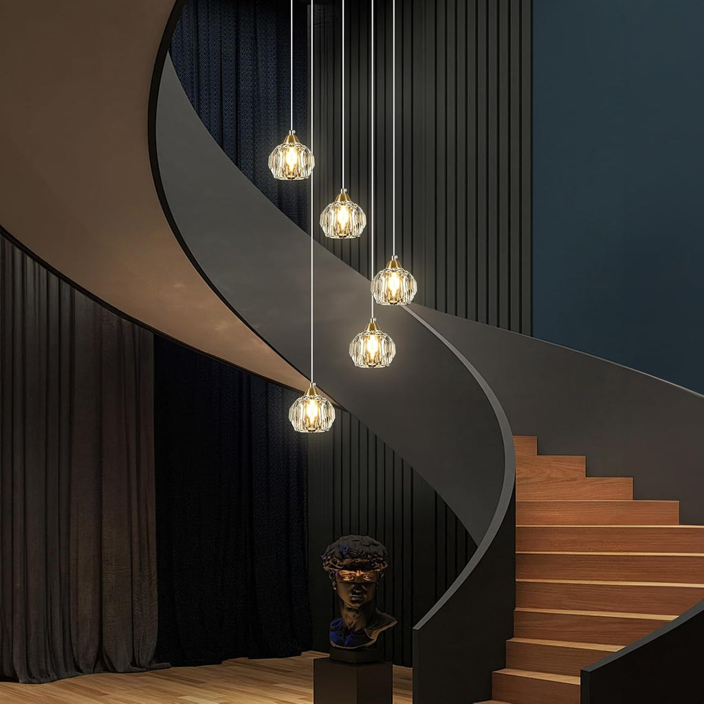 Weesalife Crystal Chandeliers for Dining Room Lights Fixture Over Table, 5-Light Gold Modern Pendant Light Fixture，Crystal Chandeliers for Living Room Kitchen Island Staircases Foyer Hallway Bar