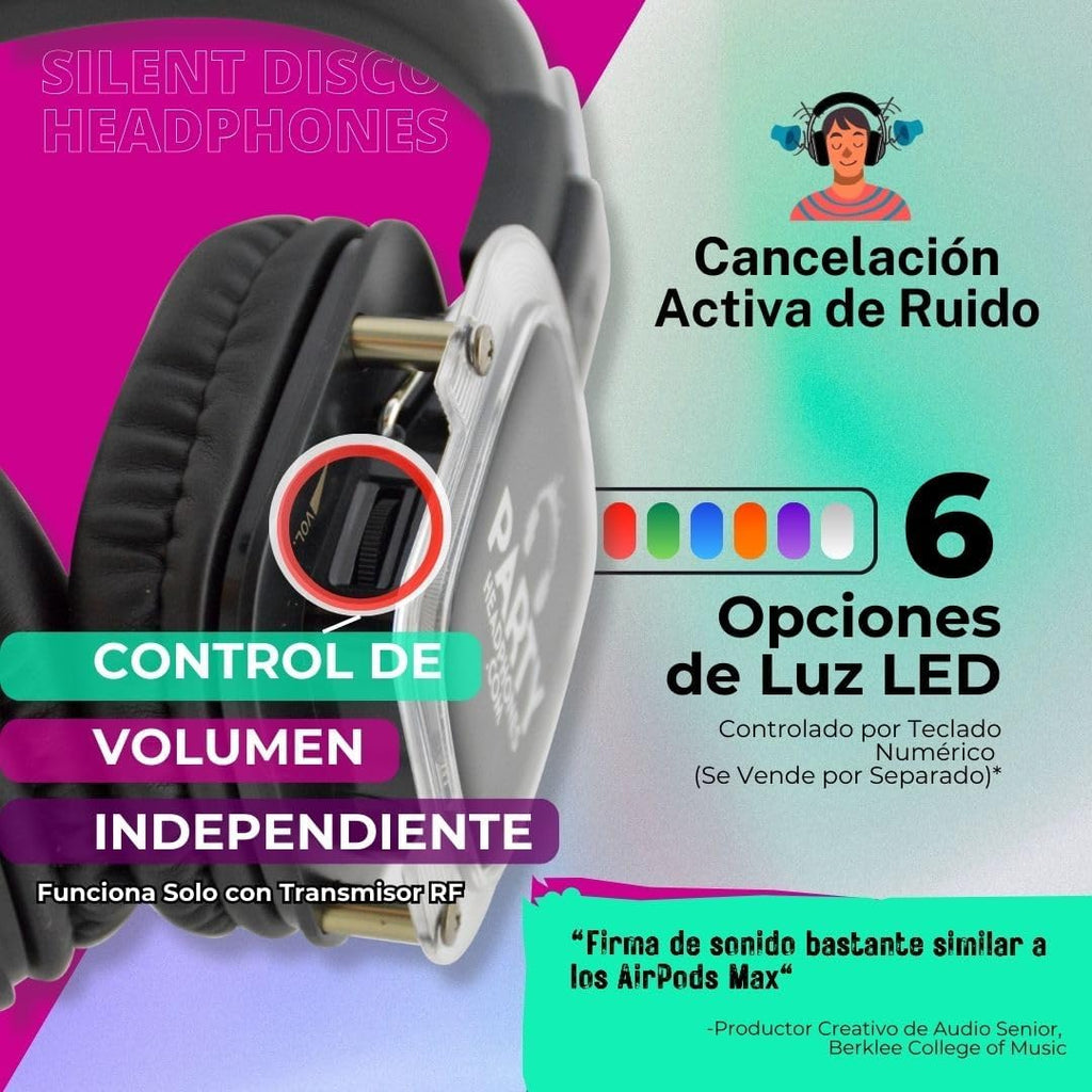 Party Headphones 2 x Wireless RF Over Ear Headphones, 1 x RF Transmitter | HD Strong Bass | No-Lip Sync Delay | Noise Cancellation | 1500ft Range | As seen on Netflix | Ideal for TV, Home Theater