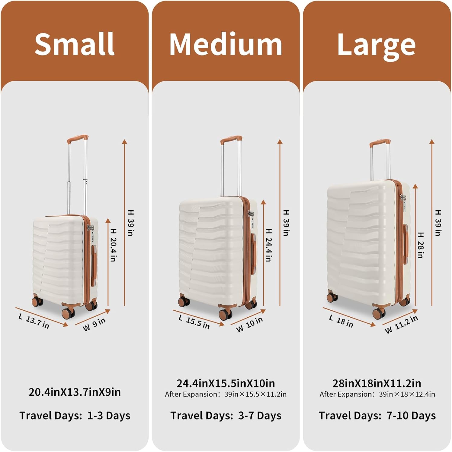 WireHot Lightweight Luggage with Spinner Wheels & YKK Zipper, 3-Piece Suitcase ABS+PC Hardside Luggage Set with TSA Lock for Women Men, Apricot Off White (20+24+28 inch)