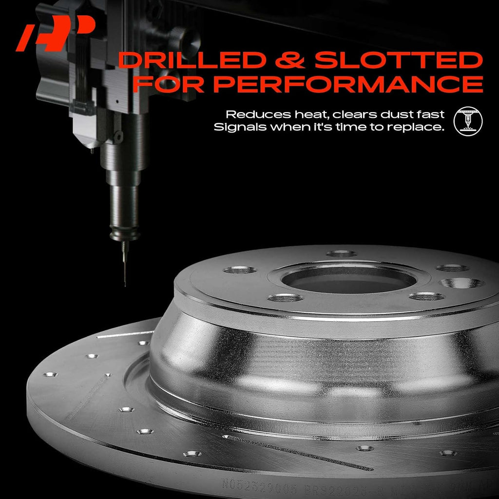 A-Premium 12.99 inch (330mm) Rear Drilled and Slotted Disc Brake Rotors Compatible with Select Ford, Lincoln and Mercury Models - Explorer, Edge, Flex, Taurus, Five Hundred, Taurus X, Freestyle