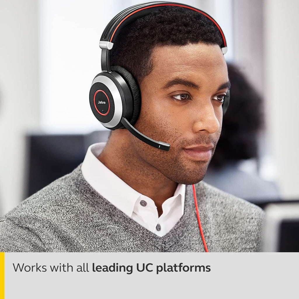 Jabra Evolve 80 MS Wired Stereo Over-Ear Headphones - Microsoft Teams Optimized Headphones with Active Noise Cancelling - USB-C Cable and 3.5mm Jack Connections - Black