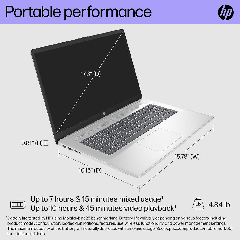 HP 17 inch Touchscreen Laptop Computer Business, MS Office, 17.3' HD+ Display, Intel 10-Core i7-150U(up to 5.4 GHz), Backlit Keyboard, Wi-Fi 6, Windows 11 Pro(16GB RAM|1 TB SSD)