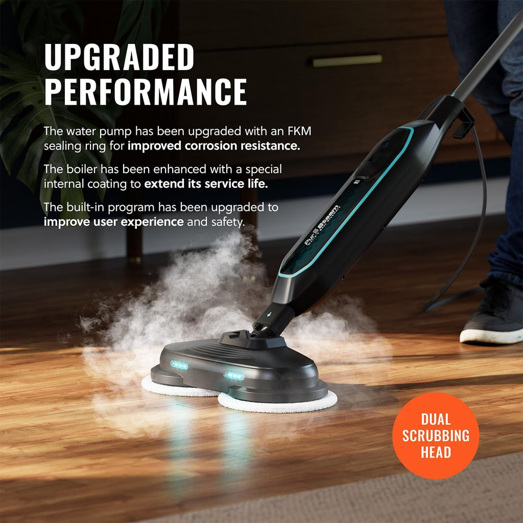 Pursteam New & Improved ScrubMaster Steam Mop with Dual Scrubbing LED Head