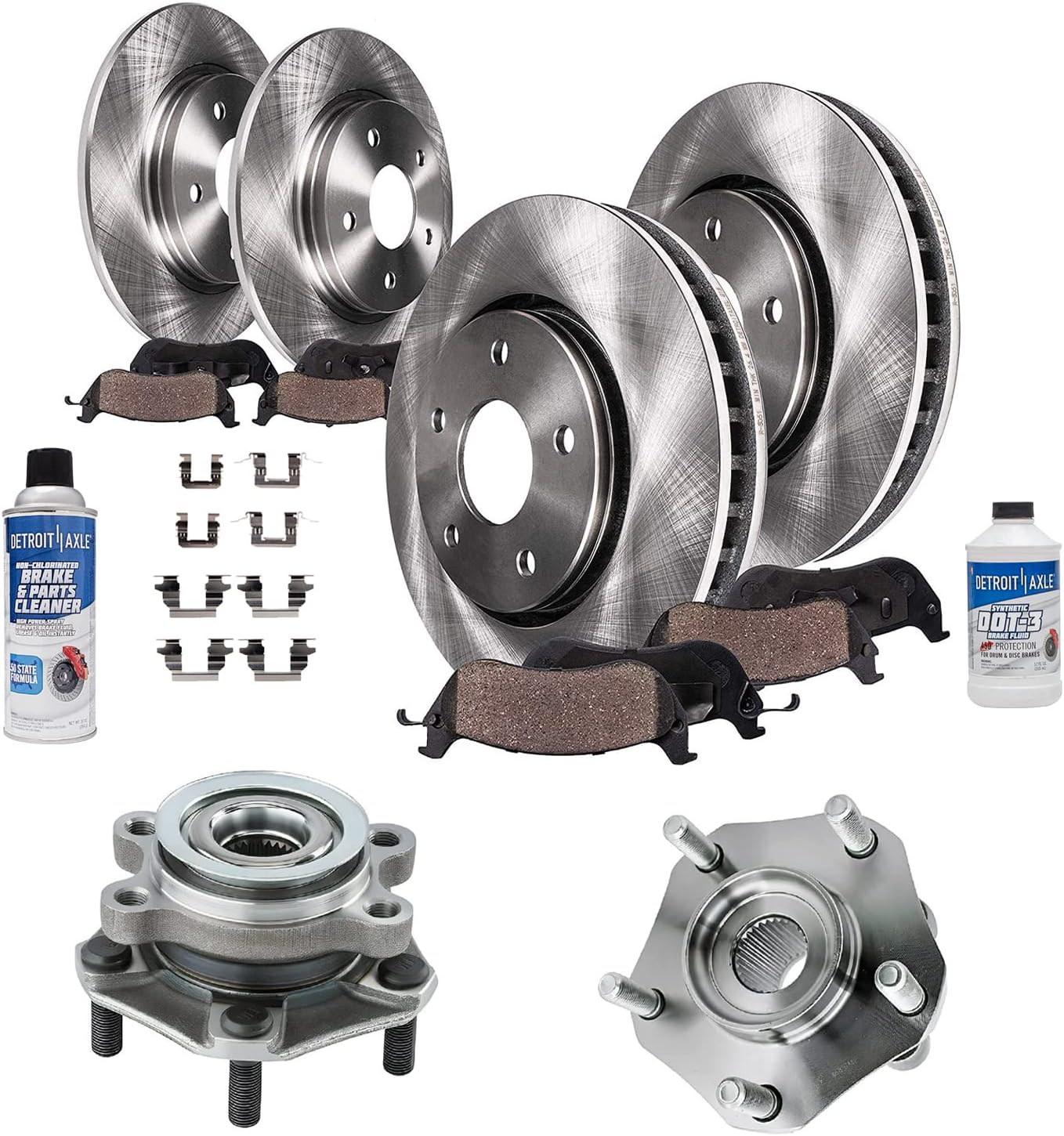 Detroit Axle - Front Brake Kit for 13-16 Nissan Sentra, Wheel Bearing & Hubs Front and Rear Disc Brake Rotors Ceramic Brake Pads 2013 2014 2015 2016 Replacement : 11.02 inch Front Rotors