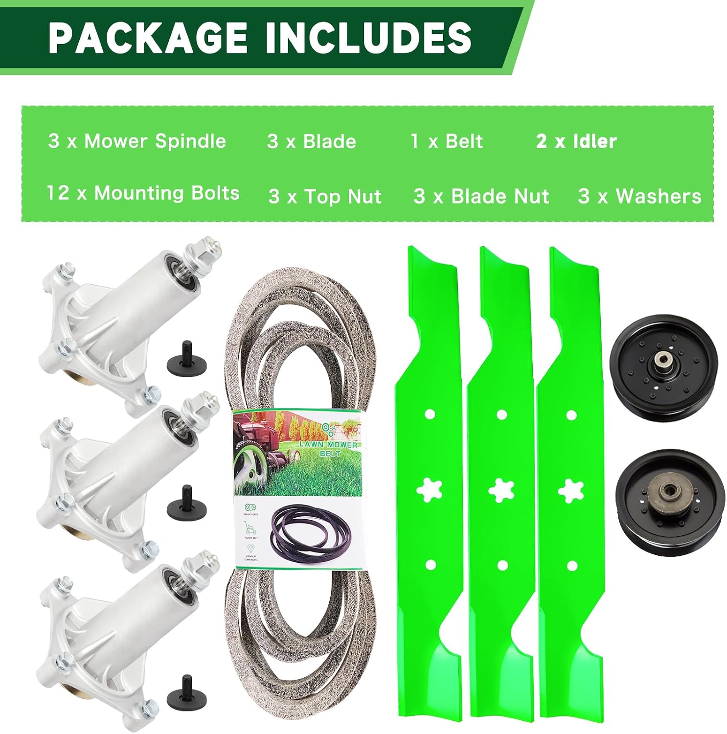 54' Mower Deck Rebuild Kit Fit for Husqvarna Z254 RZ5422 RZ5424 RZ5426 RZ54i lgt2654 Craftsman Poulan Z54 Lawn Mower Includes 3 Spindles 187292 3 Blades 187254 2 ldler 196104 196106 1 Belt 539114557
