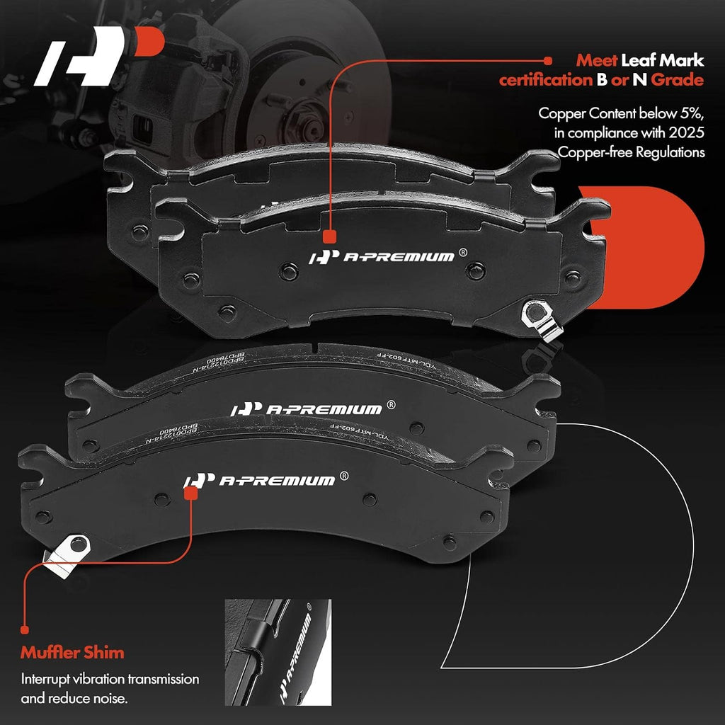 A-Premium Front and Rear Vented Disc Brake Rotors + Ceramic Pads Kit Compatible with Select Chevy and GMC Models - Silverado 2500 HD, Suburban 2500, Avalanche 2500, Sierra 2500, Yukon XL 2500