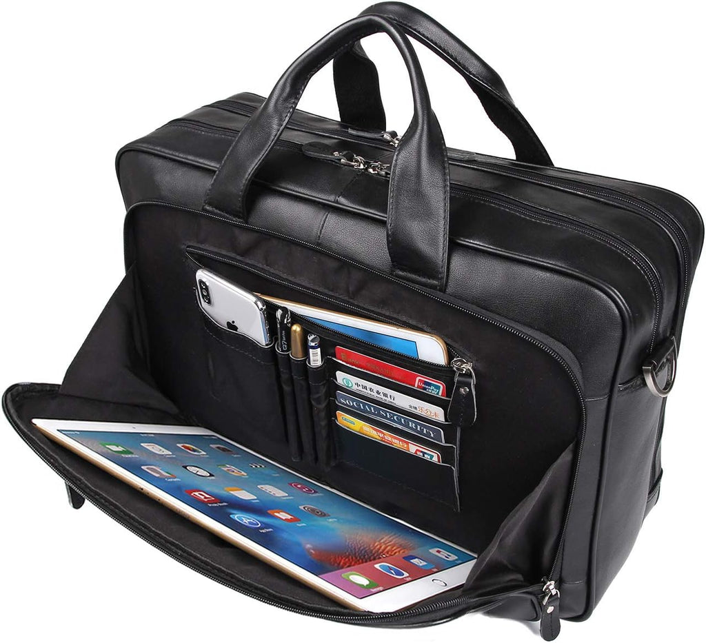 Augus Business Travel Briefcase Genuine Leather Duffel Bags for Men Laptop Bag fits 15.6 inches Laptop