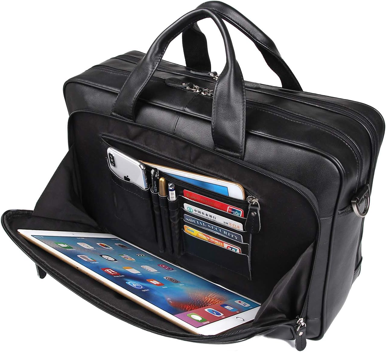 Augus Business Travel Briefcase Genuine Leather Duffel Bags for Men Laptop Bag fits 15.6 inches Laptop