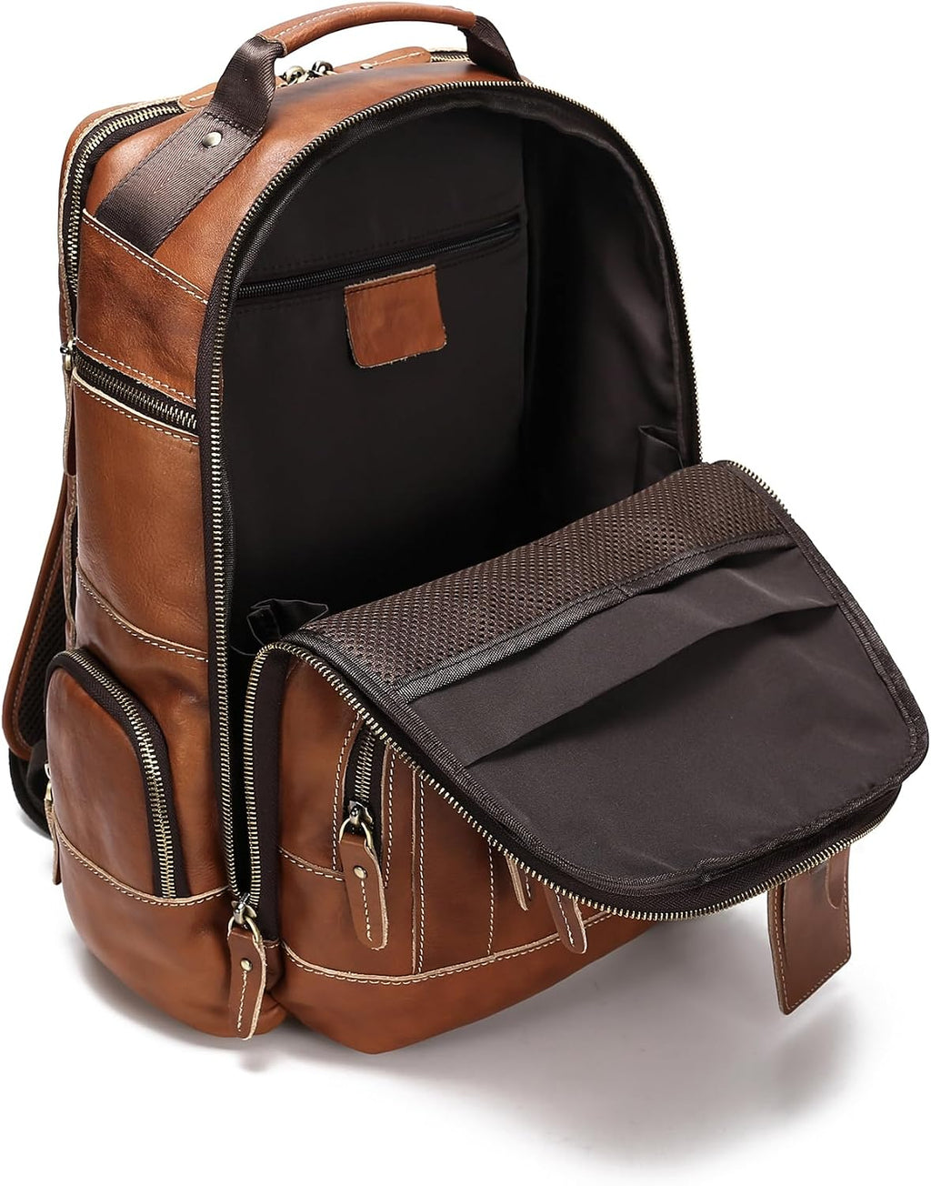 LANNSYNE Vintage Genuine Leather Backpack for Men, 15.6' Laptop Backpack Camping Travel 24L Rucksack