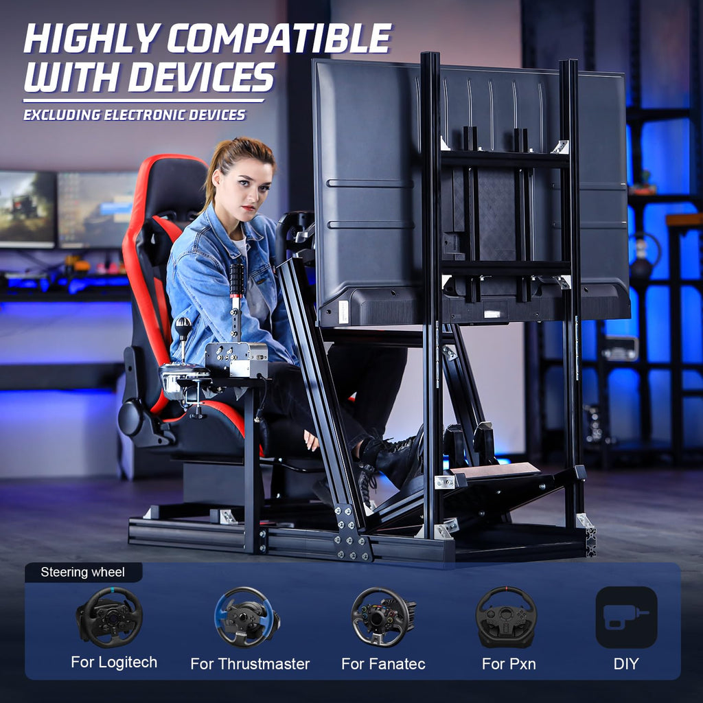 Marada 8040 Aluminum Profile Racing Simulator Cockpit,Fit For Fanatec,for Thrustmaster, for Moza, for Logitech g29 g920, Sim Racing Cockpit with Monitor Mount and Seat, Excluding Electronic Devices