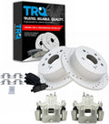 TRQ Performance Rear Brake Pad and Rotor Set Ceramic Coated Drilled Slotted Rotors Calipers Compatible with 2006-2007 Toyota Avalon 2002-2006 Camry 2004-2008 Solara